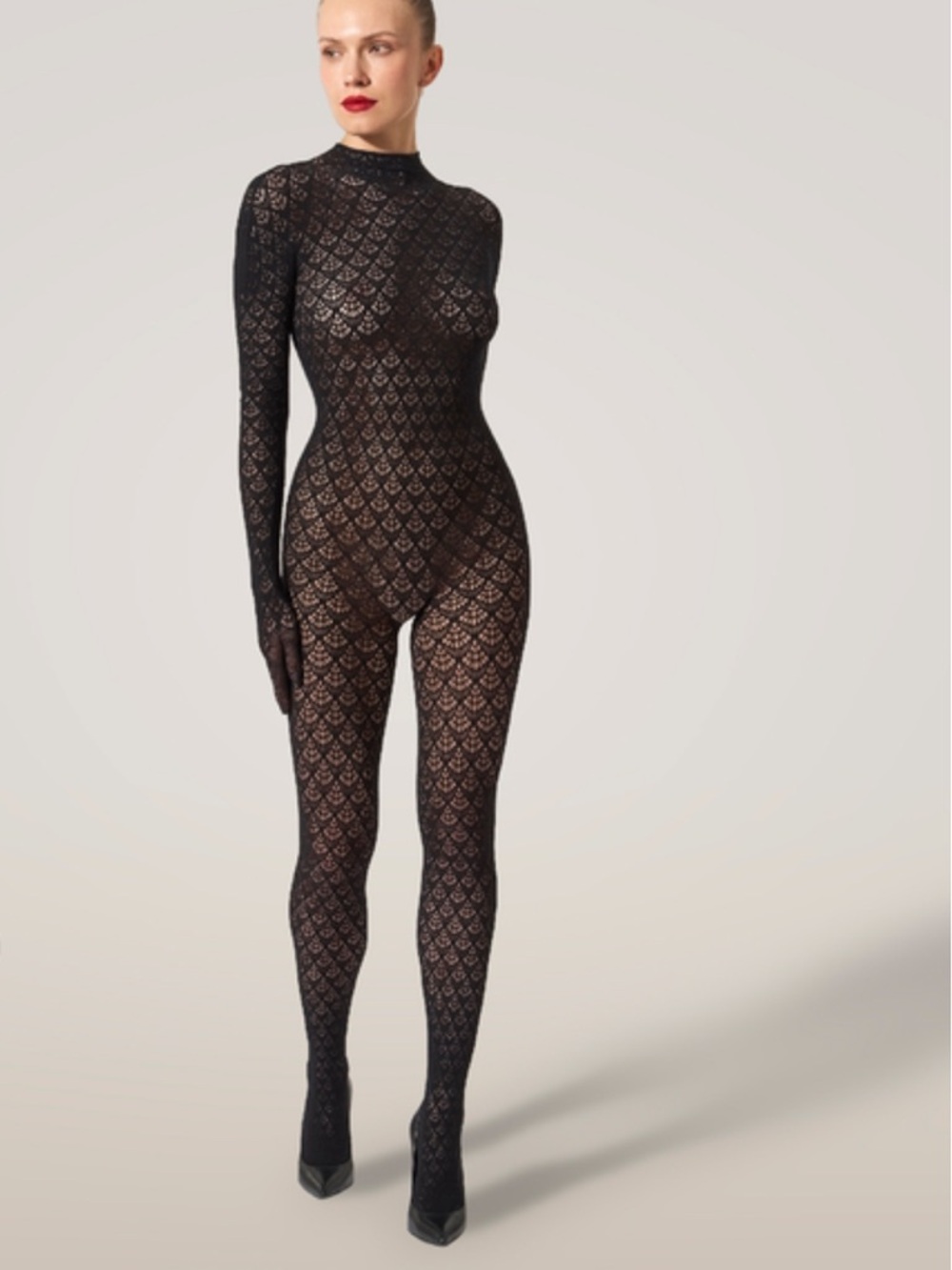 Wolford Black Lace Long-Sleeve Sheer Jumpsuit